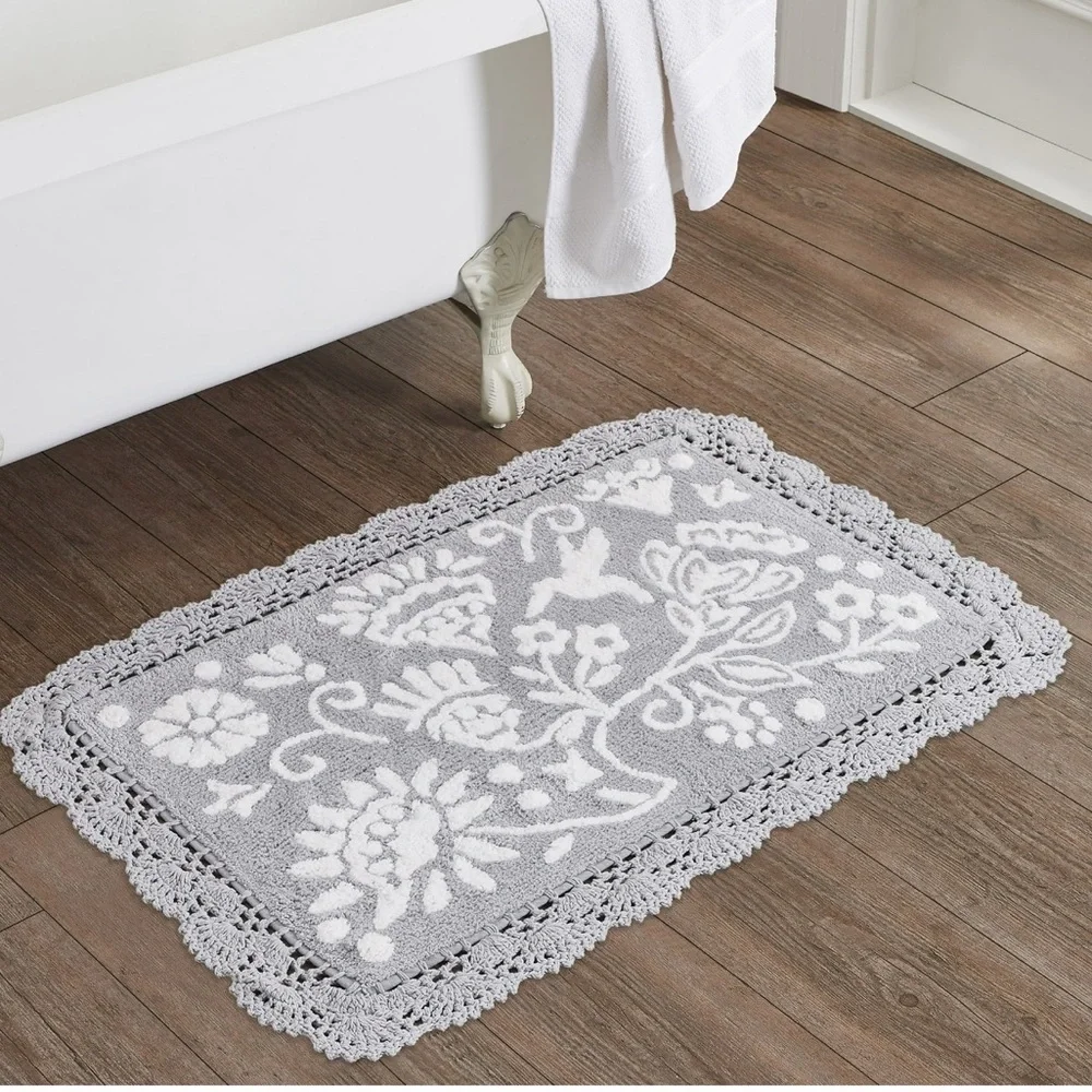 The Pioneer Woman Mazie Two-Color Floral Crochet Cotton Bath Rug, 20